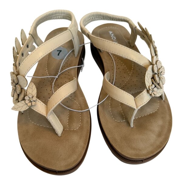 Andiamo Shoes - Andiamo NWOB AJudy Women’s Sz 7M Beige Floral Sandals – Comfort Slingback Wedge